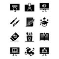 School icon set include certificate,id card,pen,study,bachelor,eraser,equipment,book,science,computer Royalty Free Stock Photo