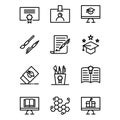 School icon set include certificate,pen,study,bachelor,eraser,book,science,computer Royalty Free Stock Photo