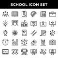 School icon set include graduation,study,certificate,creativity,discuss,school,award,education,book,clock,laboratory,studying,