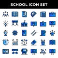 School icon set include graduation,study,certificate,creativity,discuss,school,award,education,book,clock,laboratory,studying,