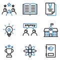 School icon set include rank, book, certificate, bulb, discuss,building,achievement,science