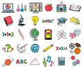Hand drawn drawn school icons in color Royalty Free Stock Photo