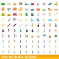 100 school icons set, cartoon style Royalty Free Stock Photo