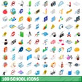 100 school icons set, isometric 3d style Royalty Free Stock Photo