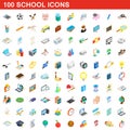 100 school icons set, isometric 3d style Royalty Free Stock Photo