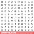 100 school icons set, outline style Royalty Free Stock Photo