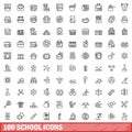 100 school icons set, outline style Royalty Free Stock Photo