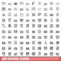 100 school icons set, outline style Royalty Free Stock Photo