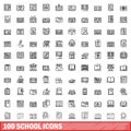 100 school icons set, outline style Royalty Free Stock Photo