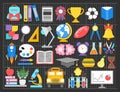 School icons set. Paper cut cartoon trendy craft style. Modern teaching, education and learning symbol design Royalty Free Stock Photo