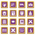 School icons set purple Royalty Free Stock Photo