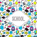School illustration with various hand drawn elements