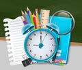 School illustration woth education supplies Royalty Free Stock Photo