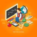 School isometric concept poster Royalty Free Stock Photo