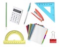 School items and accessories isolated on white.Office educational supplies. Royalty Free Stock Photo