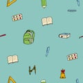 School items seamless pattern on dark background. Back to school Royalty Free Stock Photo