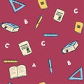 School items seamless pattern on dark background. Back to school Royalty Free Stock Photo