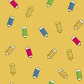 School items seamless pattern on dark background. Back to school Royalty Free Stock Photo