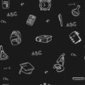 School items seamless pattern on dark background. Back to school Royalty Free Stock Photo