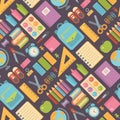 School items seamless pattern on dark background Royalty Free Stock Photo