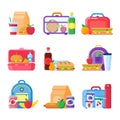 School kid lunch box. Healthy and nutritional food for kids in lunchbox. Sandwich and snacks packed in schoolkid meal Royalty Free Stock Photo