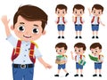 School kid vector character set. Back to school boy student characters wearing uniform.