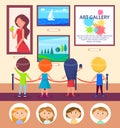 School Kids in Art Gallery, Pictures Exhibition Royalty Free Stock Photo