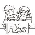 School kids, boy and girl, humorous vector picture, coloring book