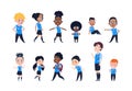 School kids. Cartoon happy children in uniform. Girls and boys pupils isolated vector characters Royalty Free Stock Photo