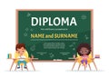 School kids Diploma certificate template with cute happy children of different nationalities Royalty Free Stock Photo