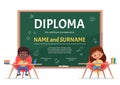 School kids Diploma certificate template with cute happy children of different nationalities Royalty Free Stock Photo