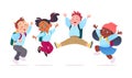 Happy school kids group with backpacks having fun together. Royalty Free Stock Photo