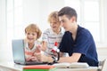 School kids with microscope. Science class Royalty Free Stock Photo