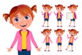 School kids vector character set design. Student girls characters in cute and friendly faces with standing pose and gesture.