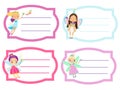 School labels with beautiful flying fairy. Name tags, Stickers for girls, pupil notebooks Royalty Free Stock Photo