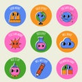 School labels for teachers. Award stickers with cartoon characters for pupils, kids and children