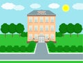 School landscape, schoolhouse. Vector illustration.