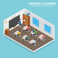 School and learning isometric concept with teacher and children on blue background Royalty Free Stock Photo