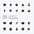 20 School And Learning Solid Glyph icon Pack like knowledge education ruler brain graduate