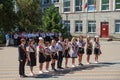 School leavers celebrate the \'Day of Farewell Bell\' dedicated to graduation from school. School graduates 2022