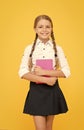 School lesson. Study literature. Inspirational quotes motivate kids for academic year ahead. School girl formal uniform