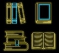 School library books icon set vector neon Royalty Free Stock Photo