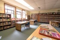 school library with bookshelves filled with reading materials for students and faculty