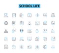School life linear icons set. Education , Homework , Exams , Friends , Teachers , Textbooks , Lunchtime line vector and Royalty Free Stock Photo