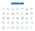 School life linear icons set. Education , Homework , Exams , Friends , Teachers , Textbooks , Lunchtime line vector and Royalty Free Stock Photo