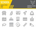 School line icon set, education symbols collection, vector sketches, logo illustrations, back to school icons, knowledge Royalty Free Stock Photo