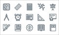 School line icons. linear set. quality vector line set such as agenda, brain, writing, book, book, compass, ruler, chemistry,