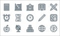 School line icons. linear set. quality vector line set such as brain, cube, apple, internet, geography, alarm clock, pencil, book