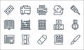 School line icons. linear set. quality vector line set such as brush, eraser, degree, book, sharpener, book, cube, bell, briefcase