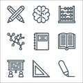 School line icons. linear set. quality vector line set such as highlighter, ruler, presentation, book, agenda, chemistry, abacus, Royalty Free Stock Photo